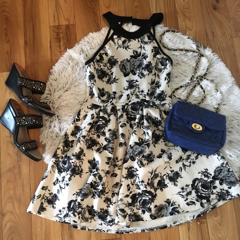 Black and white floral dress